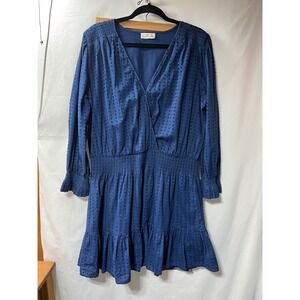 Vineyard Vines Womens XL Navy Blue Swiss Dot Smocked Wrap Mini Dress Long Sleeve